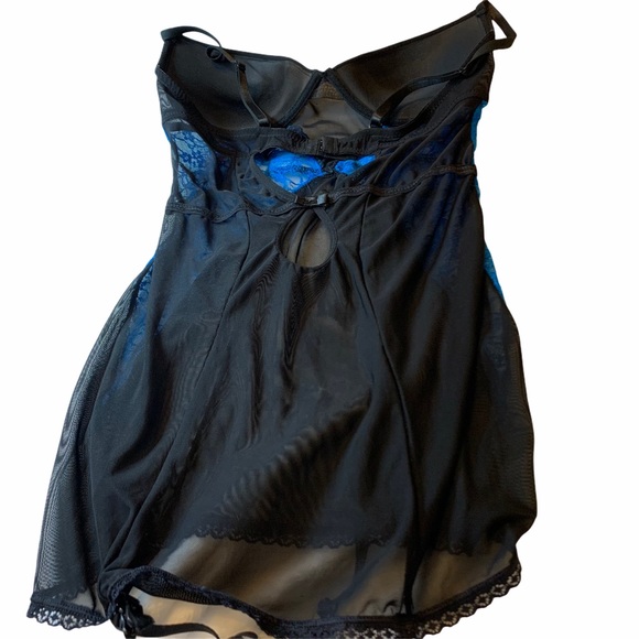 Black Fuschia Secret Lace Lingerie Blue Corset with Garters - Picture 4 of 16